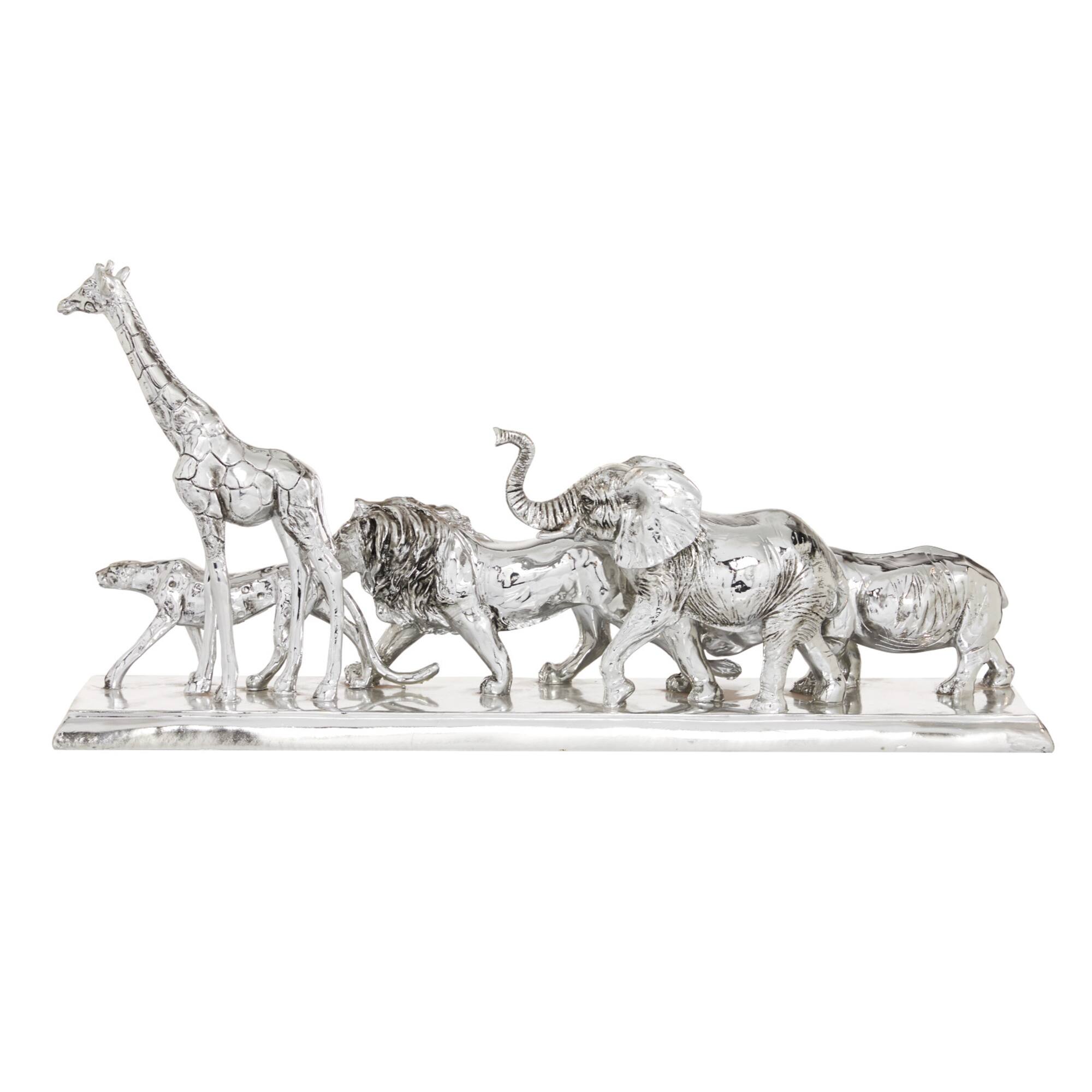 13" Silver Polystone Safari Animal Sculpture